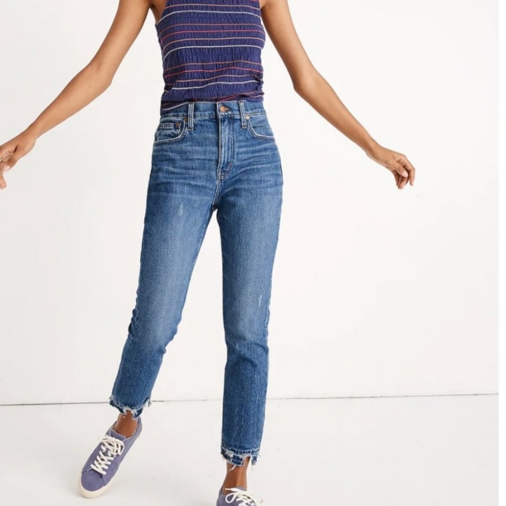 Madewell The High-Rise Slim Crop Boy Jean Distressed Frayed Melbourne Wash sz 24